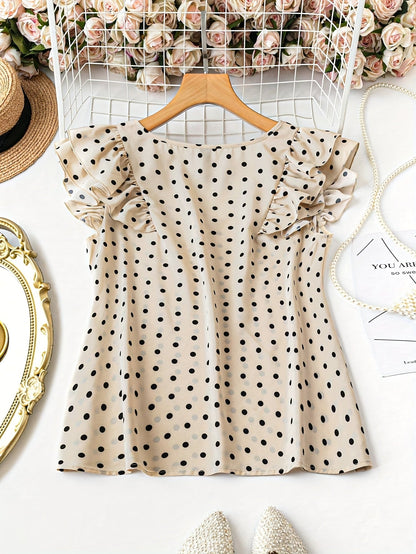 Damen Polka Dot Bluse mit Volantärmeln und V-Ausschnitt – Eleganter Freizeit- und Büro-Look