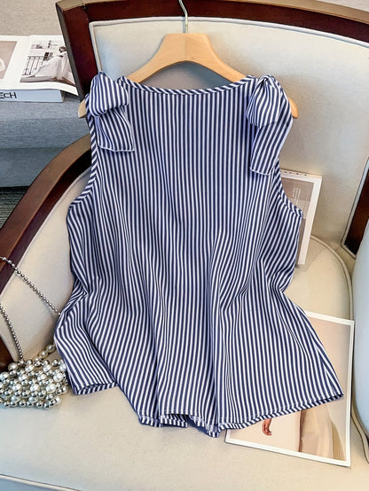 Damen Blusentop mit Streifen und Knopfleiste – Eleganter Sommer-Style für Büro & Freizeit