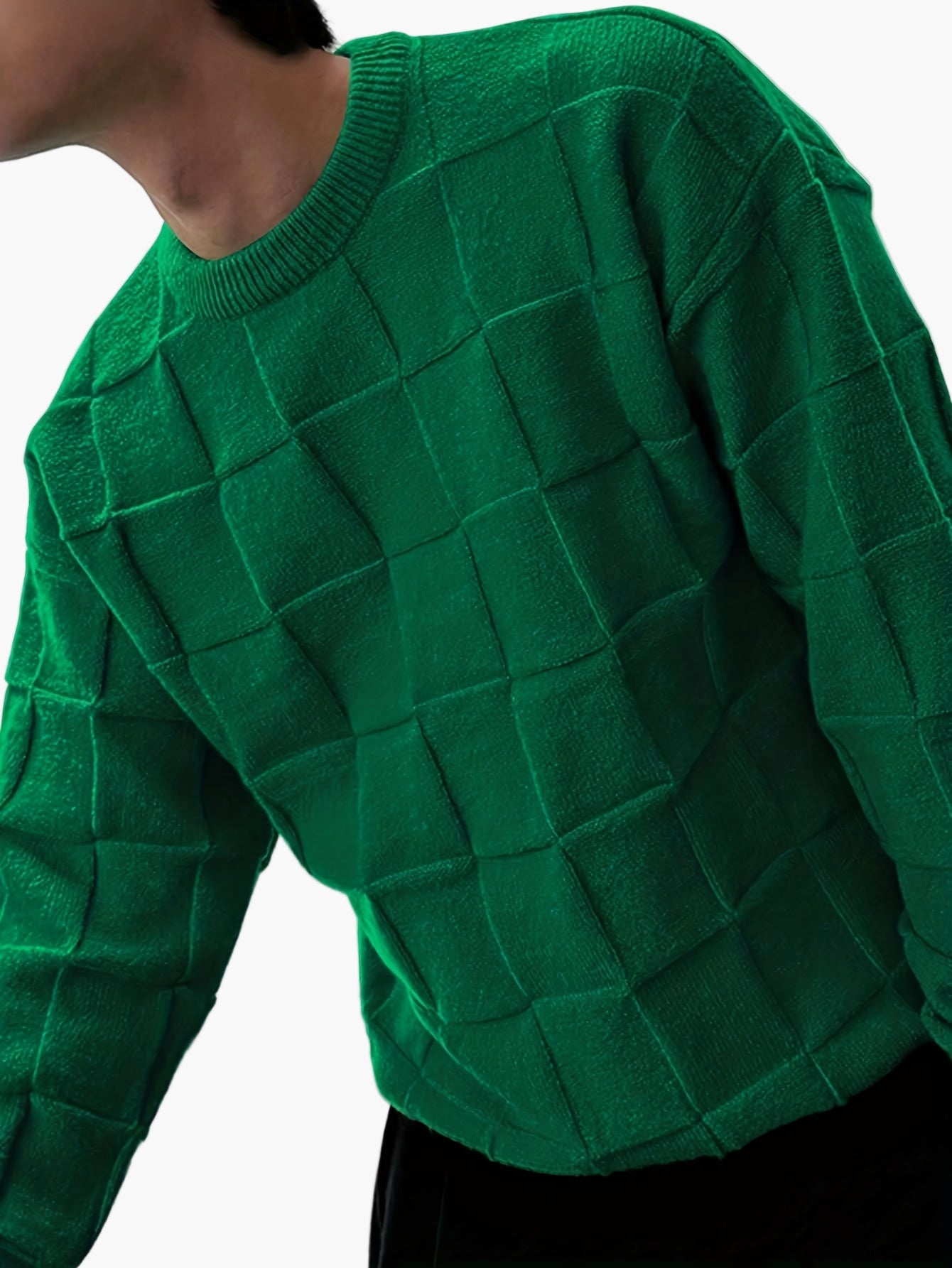 Herren Streetwear Strickpullover mit Karomuster und Rundhalsausschnitt – Lässiger Herbst/Winter Sweater