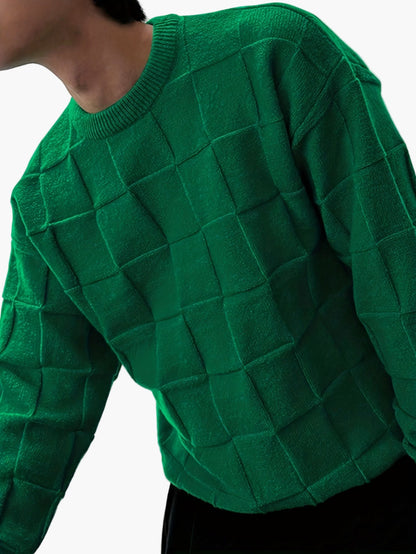 Herren Streetwear Strickpullover mit Karomuster und Rundhalsausschnitt – Lässiger Herbst/Winter Sweater