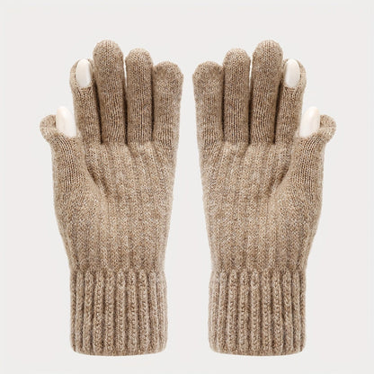 Geripptes Strickmützen-Schal-Handschuh-Set, Winter Accessoire Set in Uni-Farben