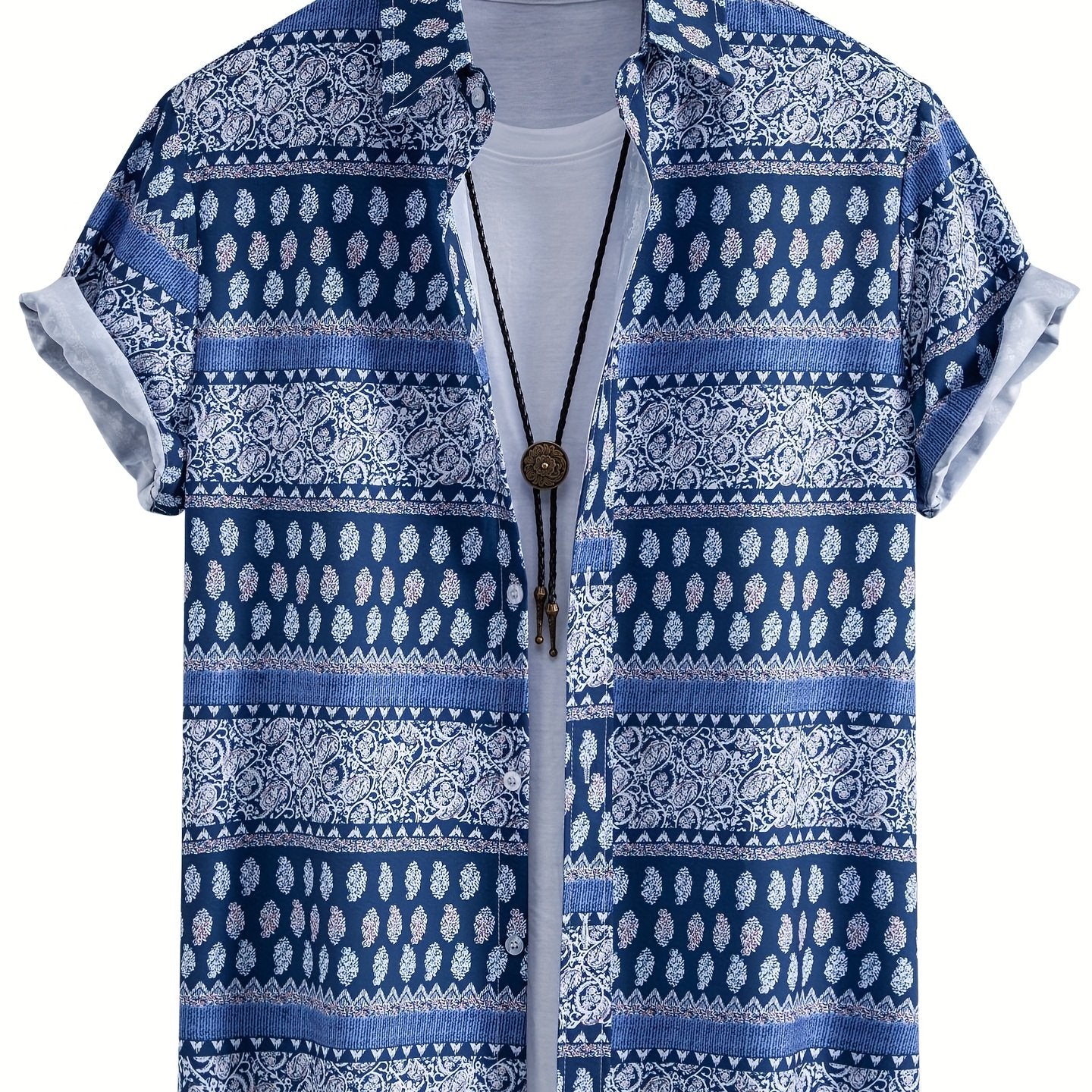 Herren Kurzarm Freizeithemd mit Muschel-Print – Modernes Urlaubshemd für Strand und Sommer