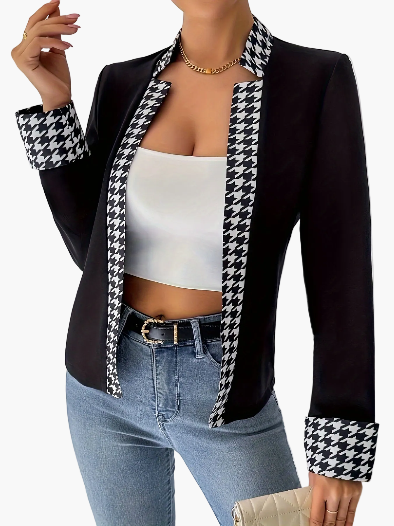 Damen Blazer mit Hahnentritt-Design – Eleganter Business- und Casual-Look