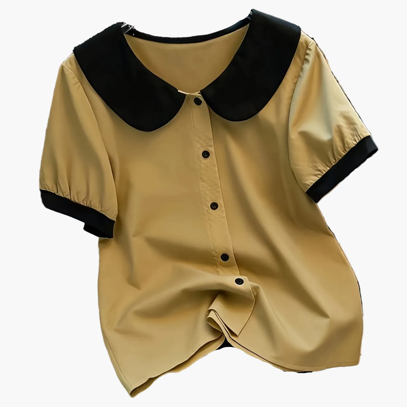 Damen Bluse mit kontrastierendem Kragen im Vintage-Stil – Elegante Freizeitmode für Büro und Alltag