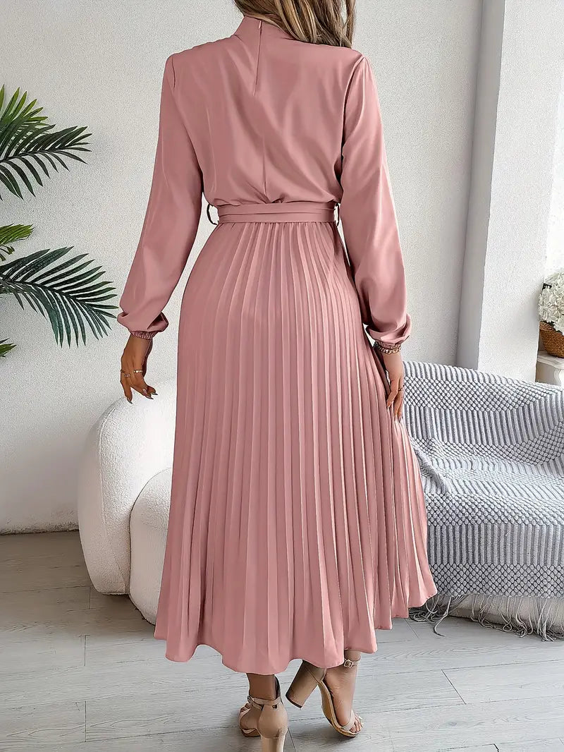 Damen Midikleid mit Faltenrock und Bindegürtel – Eleganter Alltags- und Büro-Look