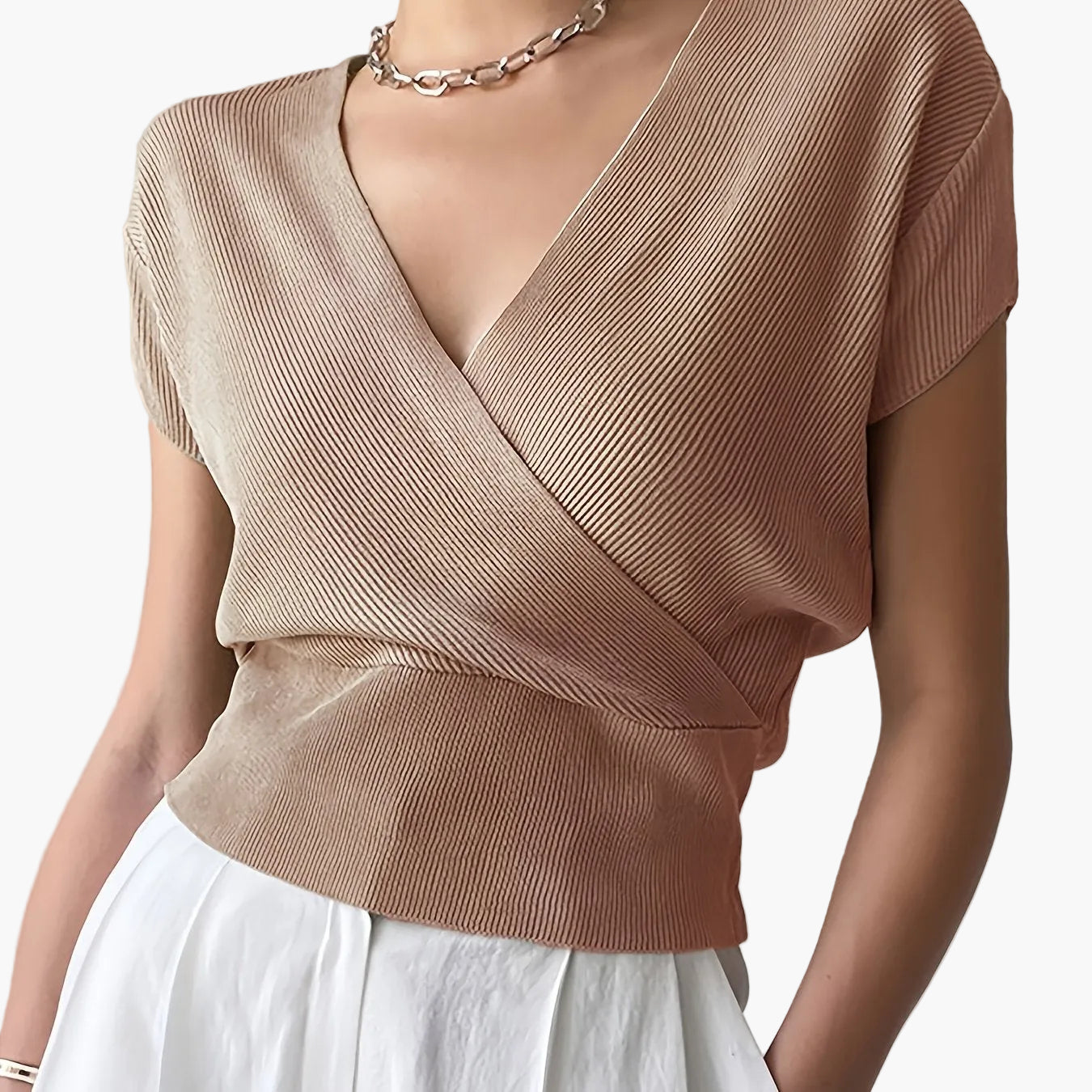 Damen Wickelshirt mit V-Ausschnitt – Eleganter Sommer Pullover Kurzarm für Freizeit & Büro