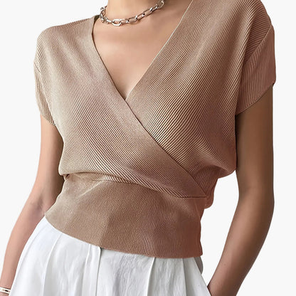 Damen Wickelshirt mit V-Ausschnitt – Eleganter Sommer Pullover Kurzarm für Freizeit & Büro