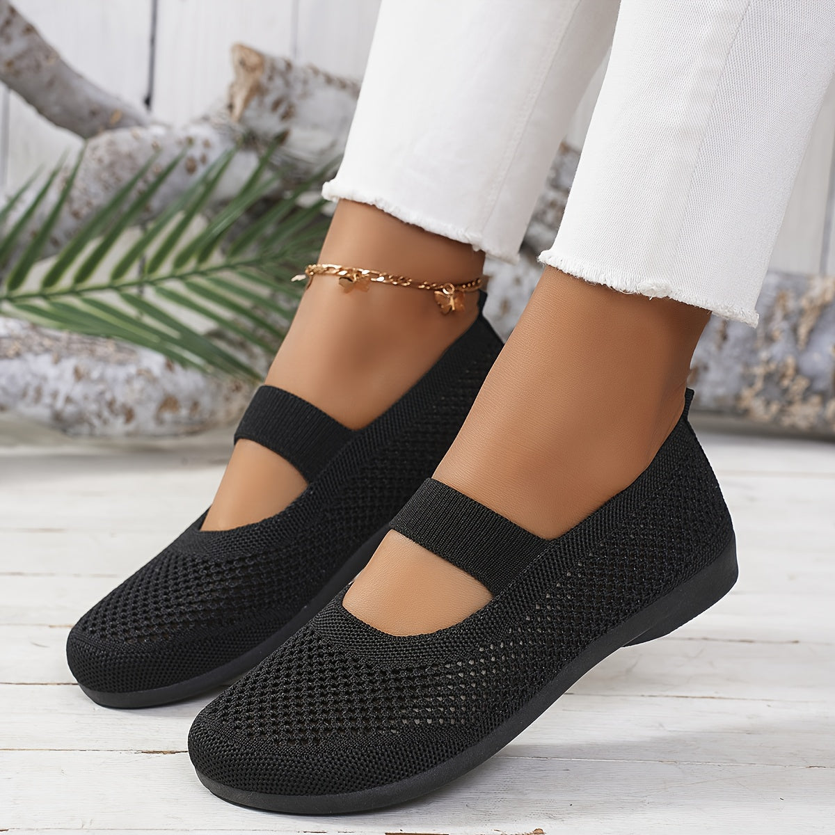 Damen Mary Jane Komfort-Slipper für Alltag und Spaziergänge – Atmungsaktive Flats