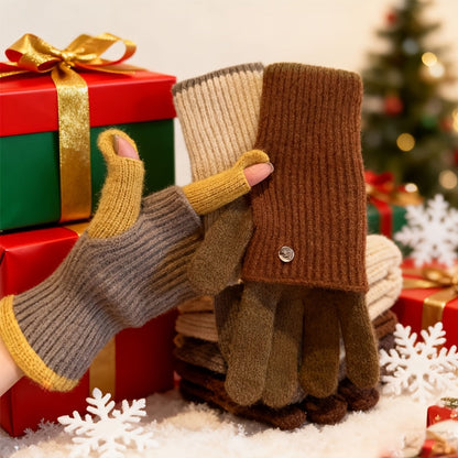 Damen Strickhandschuhe 2-in-1, Fingerlos & mit Fingern, Winter Wärme Handschuhe
