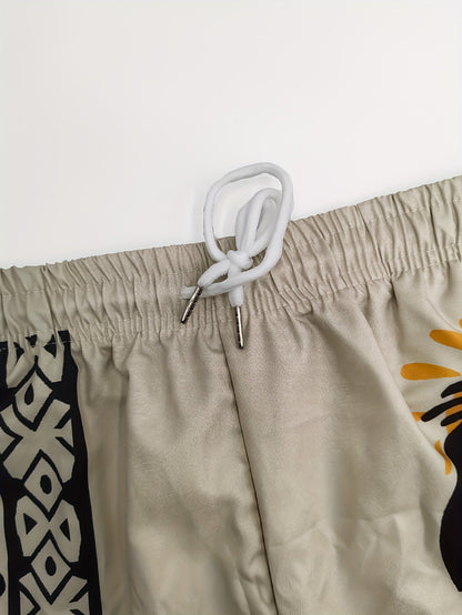 Herren Freizeitshorts mit Ethno-Muster und Künstler-Motiv – Ideal für Sommer, Urlaub & Strand
