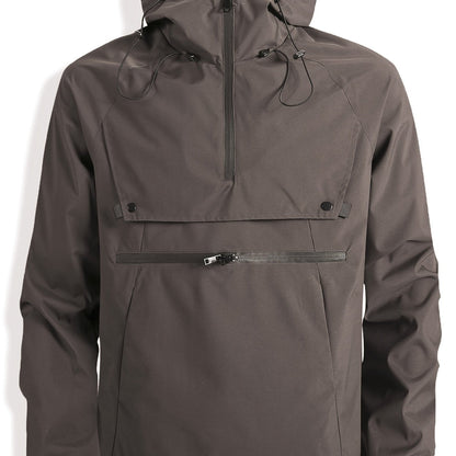 Herren Anorak Jacke mit Kapuze und Reißverschlusstasche Braun