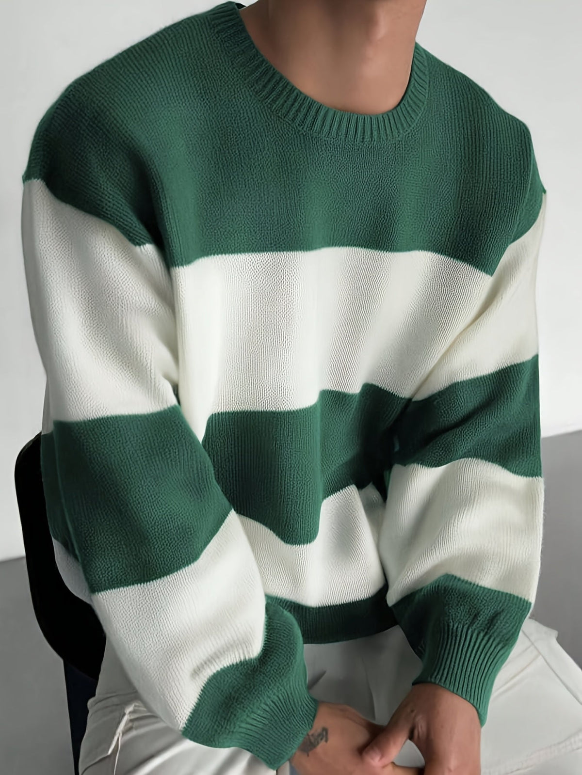 Gestreifter Oversize Pullover Strickpullover Rundhals