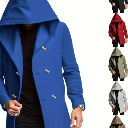 Herren Hoodie Kurzmantel Zweireiher Jacke mit Kapuze