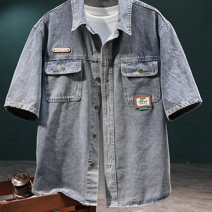 Herren Oversize Jeanshemd Kurzarm mit Vintage Look und Brusttaschen – Stilvolles Freizeit Hemd für Alltag & Streetwear