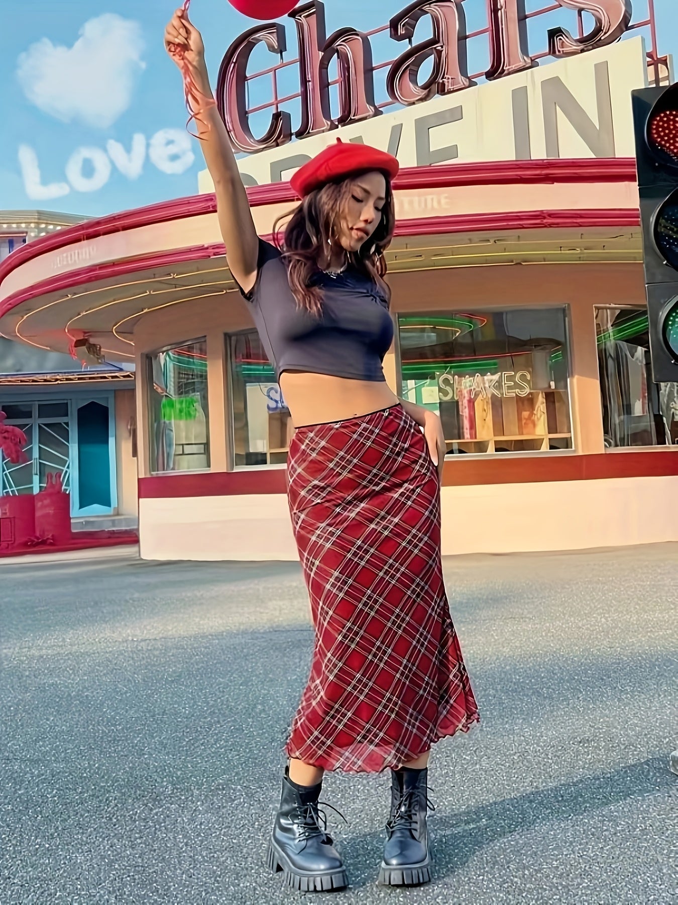 Damen Maxirock im Karierten Vintage-Stil – Elegant, Alltag & Freizeit