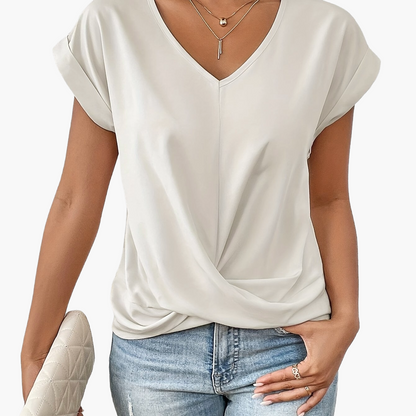 Damen Elegante Wickelbluse mit V-Ausschnitt für Alltag und Büro
