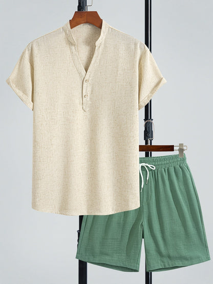 Herren Freizeit Set – Modernes Henley Shirt mit Shorts, Zweiteiliges Outfit für entspannte Anlässe