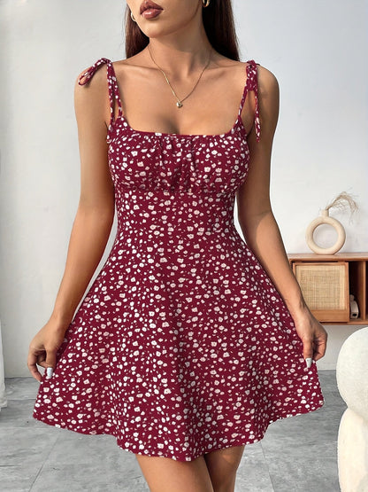 Damen Sommerkleid im Vintage-Stil mit Schleifen-Trägern – Feminines Freizeitkleid für Alltag und Urlaub