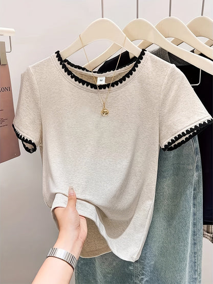 Damen Bluse mit Wellensaum und elegantem Rundhalsausschnitt – Stilvolle Alltags- und Bürobluse