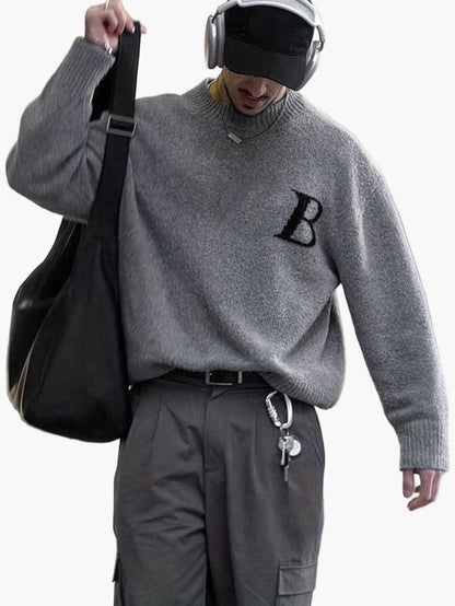 Herren Streetwear Strickpullover mit Buchstaben-Design und lockerer Passform – Perfekt für Herbst und Winter