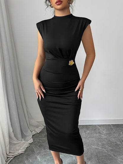 Damen Elegantes Bodycon-Midikleid mit Schulterpolstern – Perfekt für Partys und besondere Anlässe