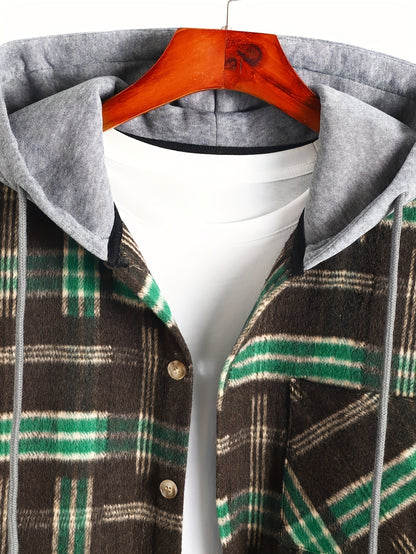 Kariertes Langarm Hemdjacke mit Kapuze und Knopfleiste