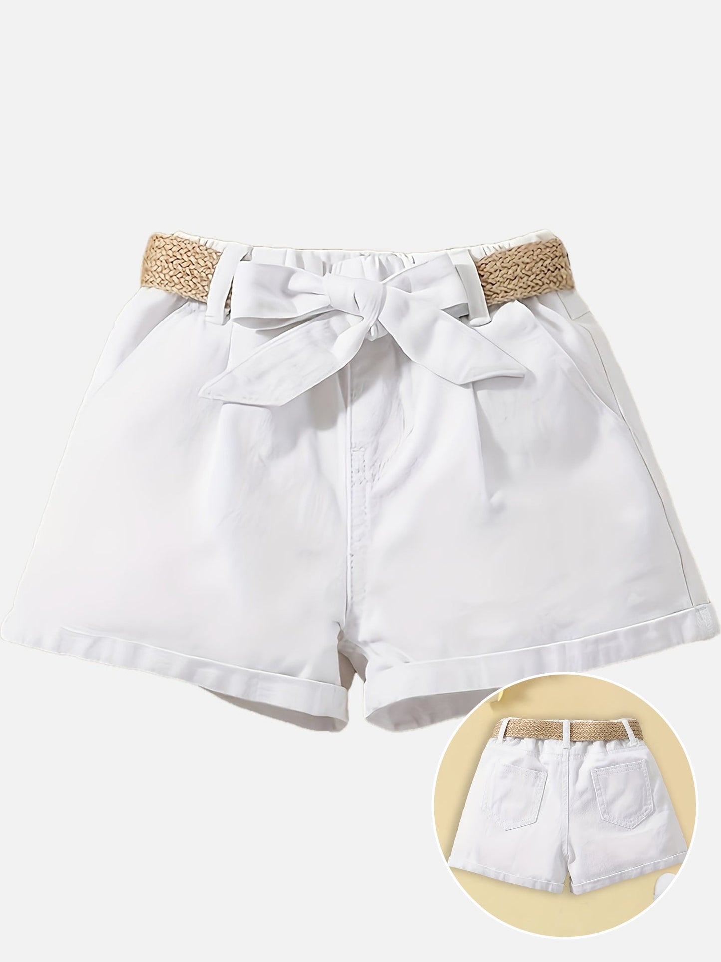 Damen High-Waist Paperbag Shorts mit Schleife und Flechtgürtel – Eleganter Sommerstil