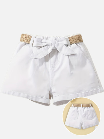 Damen High-Waist Paperbag Shorts mit Schleife und Flechtgürtel – Eleganter Sommerstil