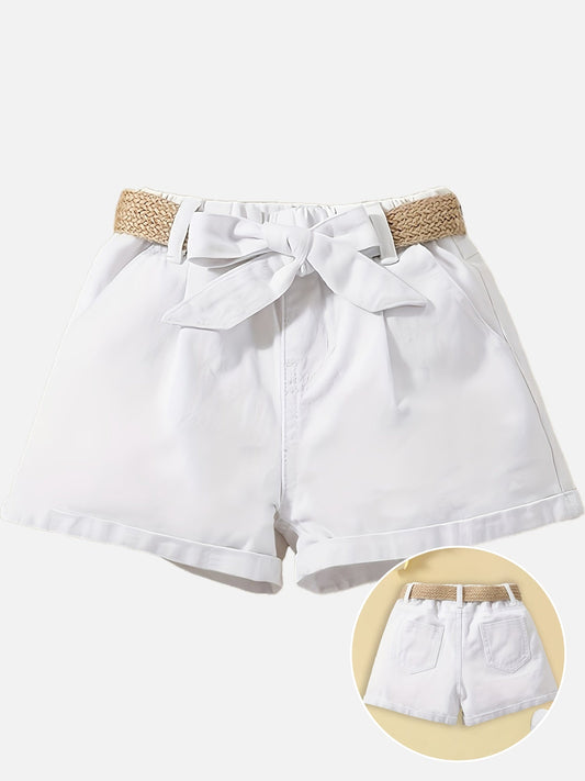 Damen High-Waist Paperbag Shorts mit Schleife und Flechtgürtel – Eleganter Sommerstil