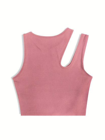 Damen Asymmetrisches Rib-Crop Top für Sommer, Modisches Streetwear Oberteil