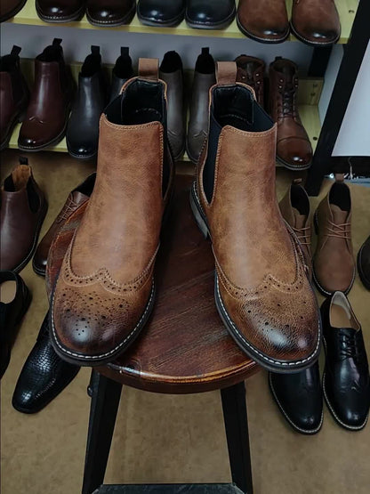 Chelsea Boots Herren Brogue-Stil mit elastischen Einsätzen und Profilsohle