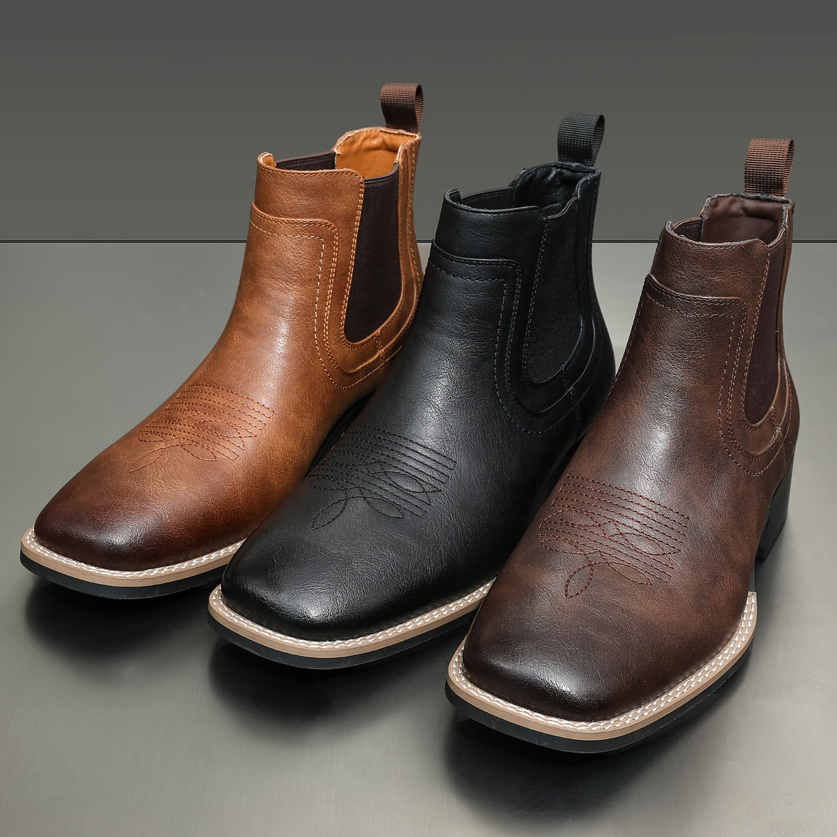 Herren Stiefeletten quadratische Zehenpartie mit Ziernähten Chelsea Boots