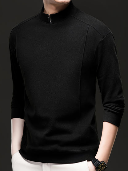 Herren Halb-Reißverschluss Sweatshirt Stehkragen Langarm Weiß