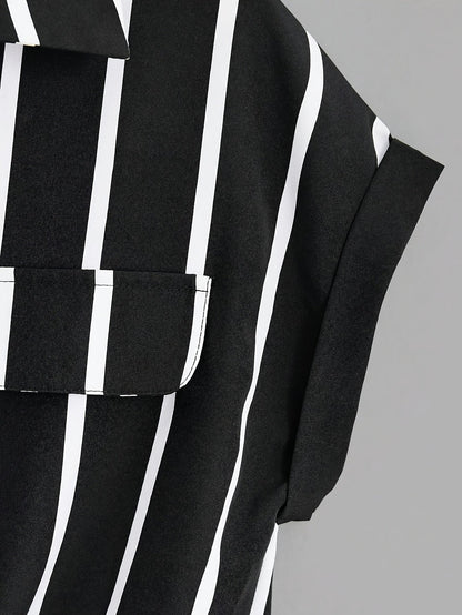 Damen Kurzarm Streifenbluse mit Knotendetail – Eleganter Freizeit-Look für Alltag und Büro