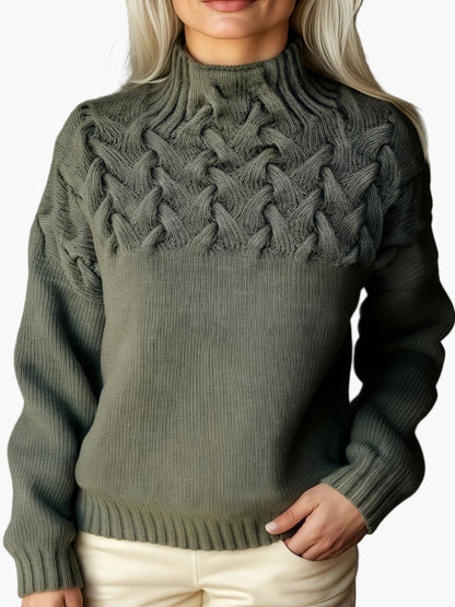 Damen Strickpullover mit Zopfmuster und Stehkragen – Stilvoller Winterpullover für Freizeit und Alltag