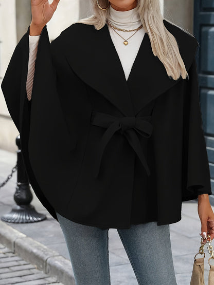 Damen Cape Mantel mit Gürtel und breitem Reverskragen