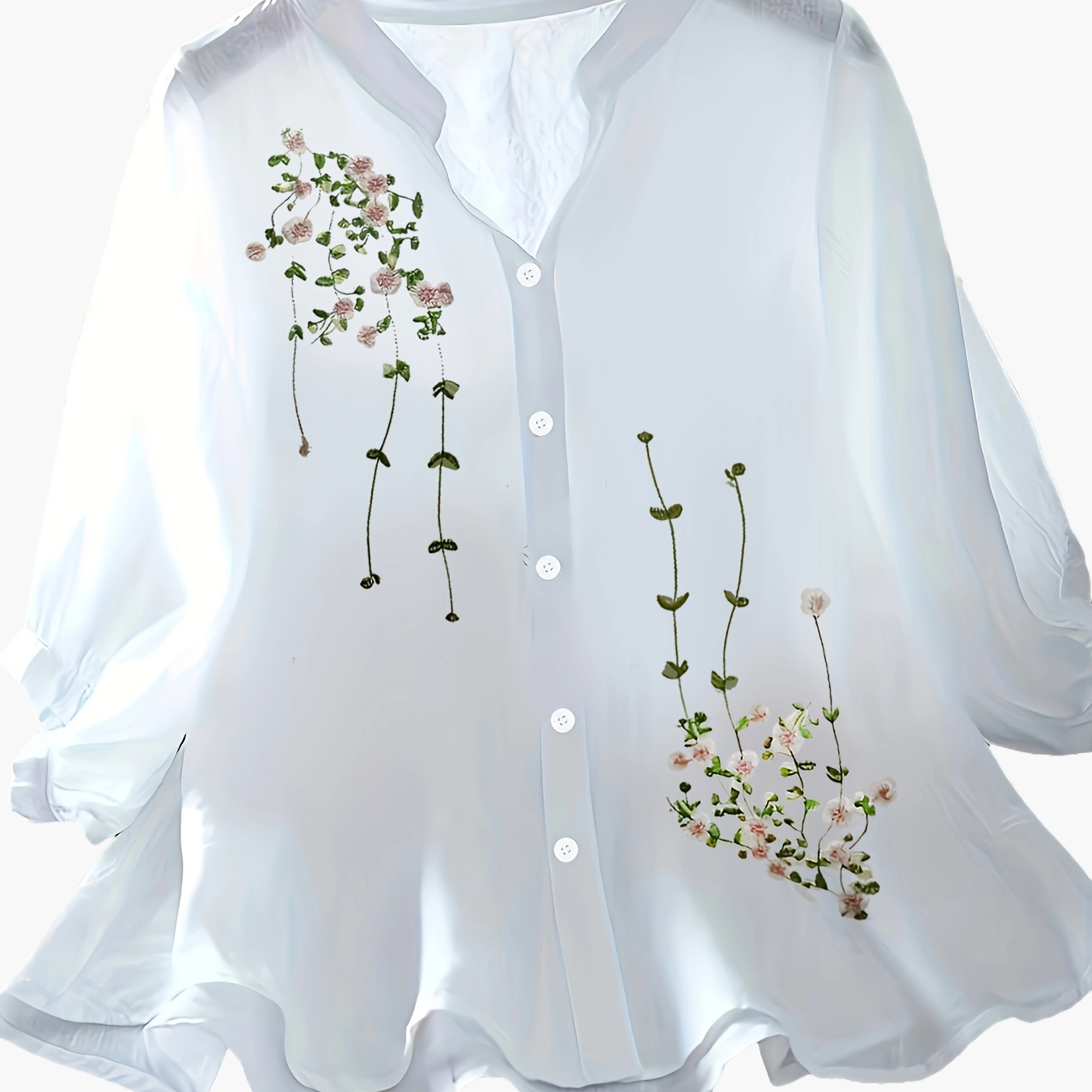 Damen Bluse Elegant Bestickt Locker Freizeit Büro Chic