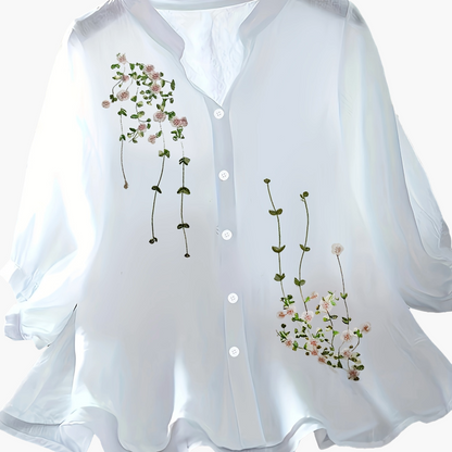 Damen Bluse Elegant Bestickt Locker Freizeit Büro Chic