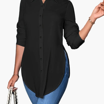 Damen Langarm Bluse Elegant Business Freizeit Hemd Blusenshirt