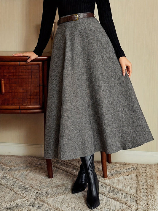 A-Linien Midi Rock für Damen, Grau meliert, Hohe Taille