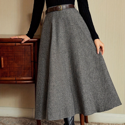 A-Linien Midi Rock für Damen, Grau meliert, Hohe Taille