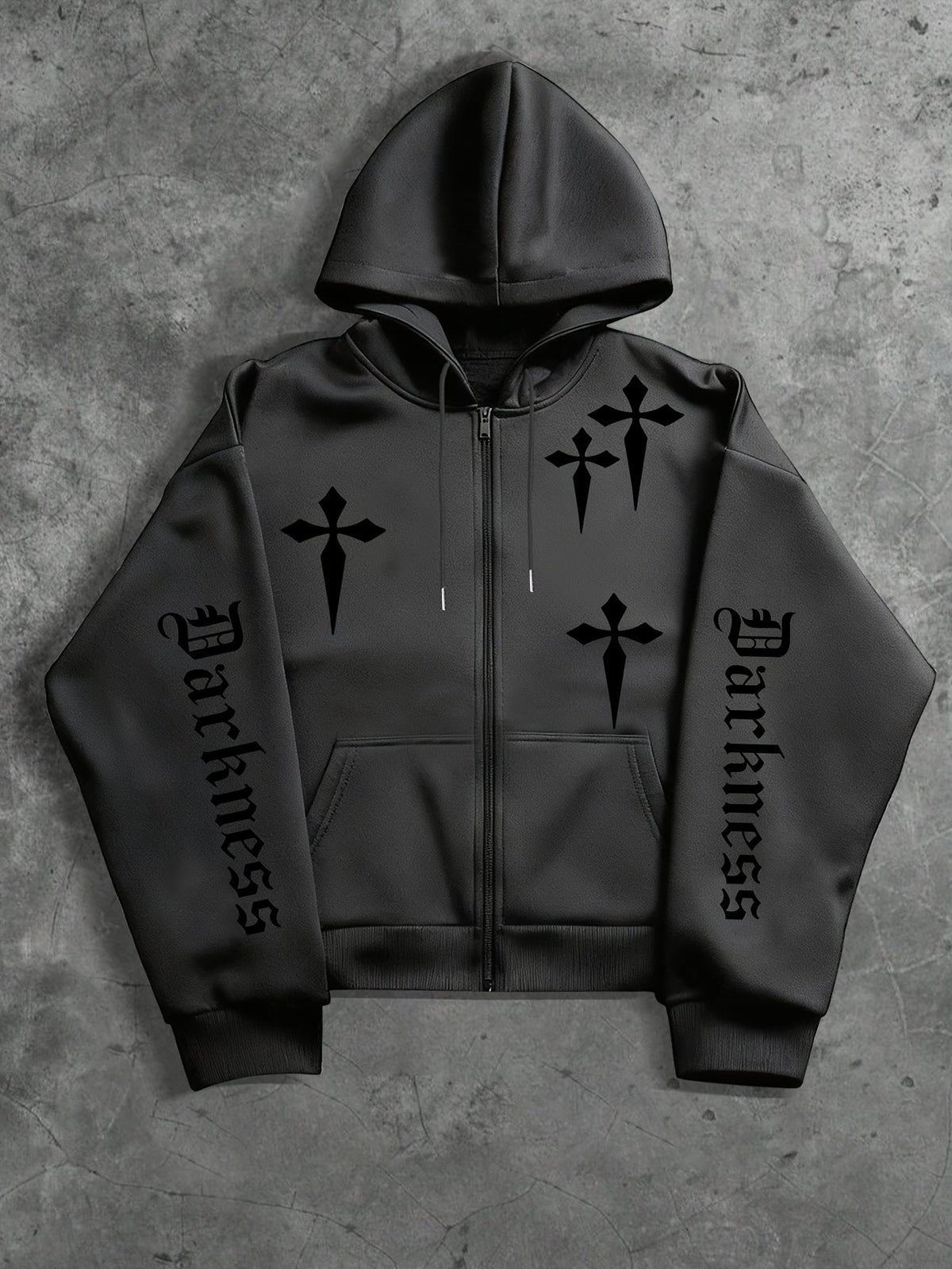 Unisex Reißverschluss Hoodie mit Kreuz- und Schriftzug-Print