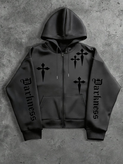 Unisex Reißverschluss Hoodie mit Kreuz- und Schriftzug-Print