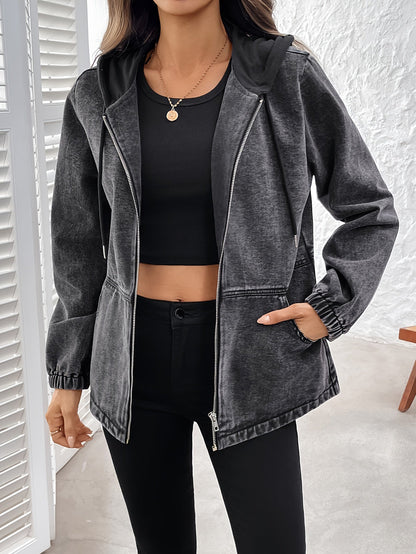 Damen Jacke mit Kapuze & Reißverschluss, verwaschene Optik, Grau