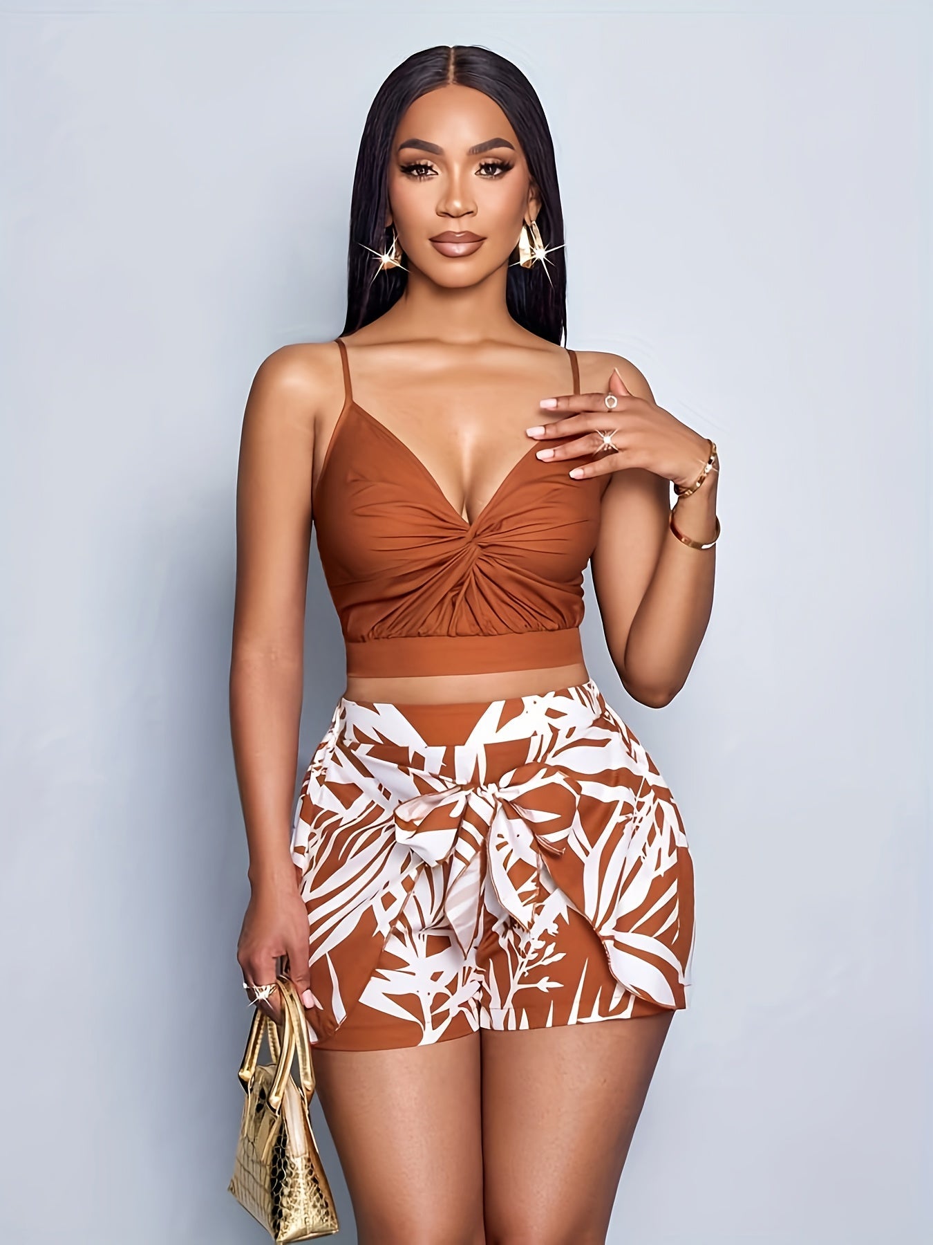 Damen Set Zweiteiler – Modisches Urlaub-Outfit mit Crop Top und High Waist Shorts, ideal für Sommer und Strand