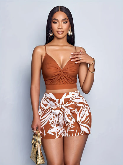 Damen Set Zweiteiler – Modisches Urlaub-Outfit mit Crop Top und High Waist Shorts, ideal für Sommer und Strand