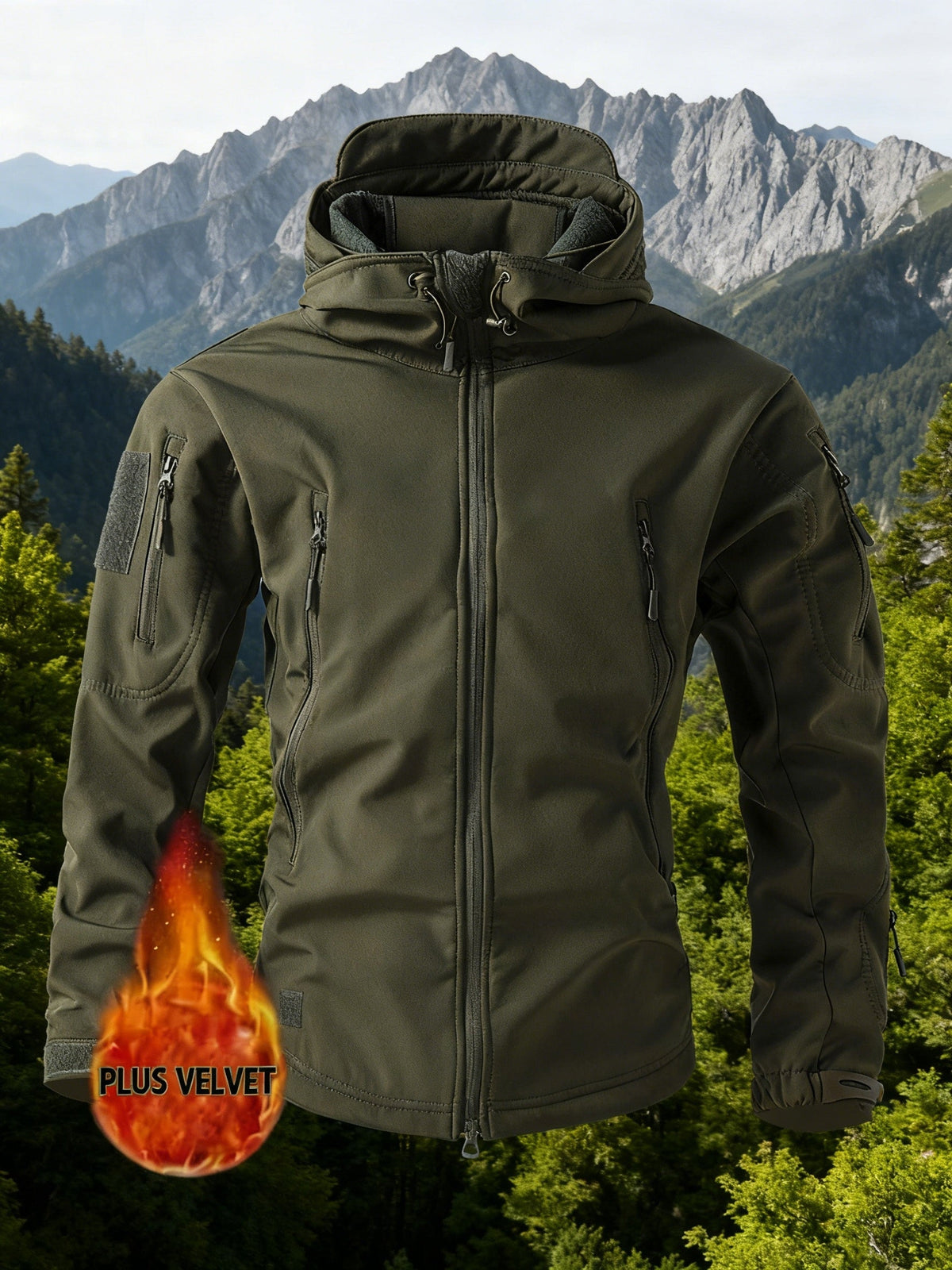 Herren Outdoor Jacke mit Kapuze Softshell Winterjacke Mehrere Taschen