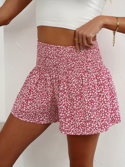 Damen Sommer Shorts mit Blumenmuster und Smokbund – Lässige Freizeitshorts