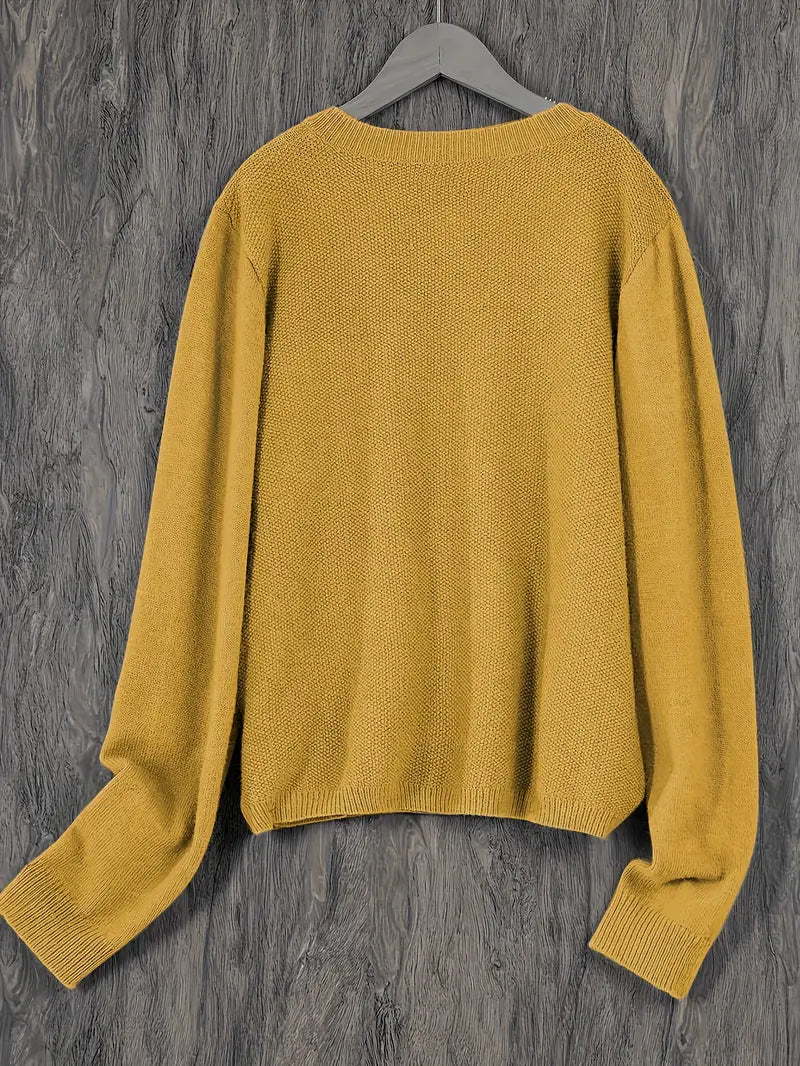 Damen Strick Cardigan Rundhals Langarm Strickjacke mit Knöpfen und Brusttasche