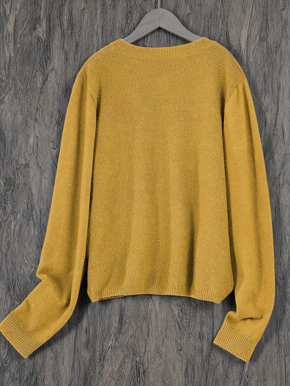 Damen Strick Cardigan Rundhals Langarm Strickjacke mit Knöpfen und Brusttasche